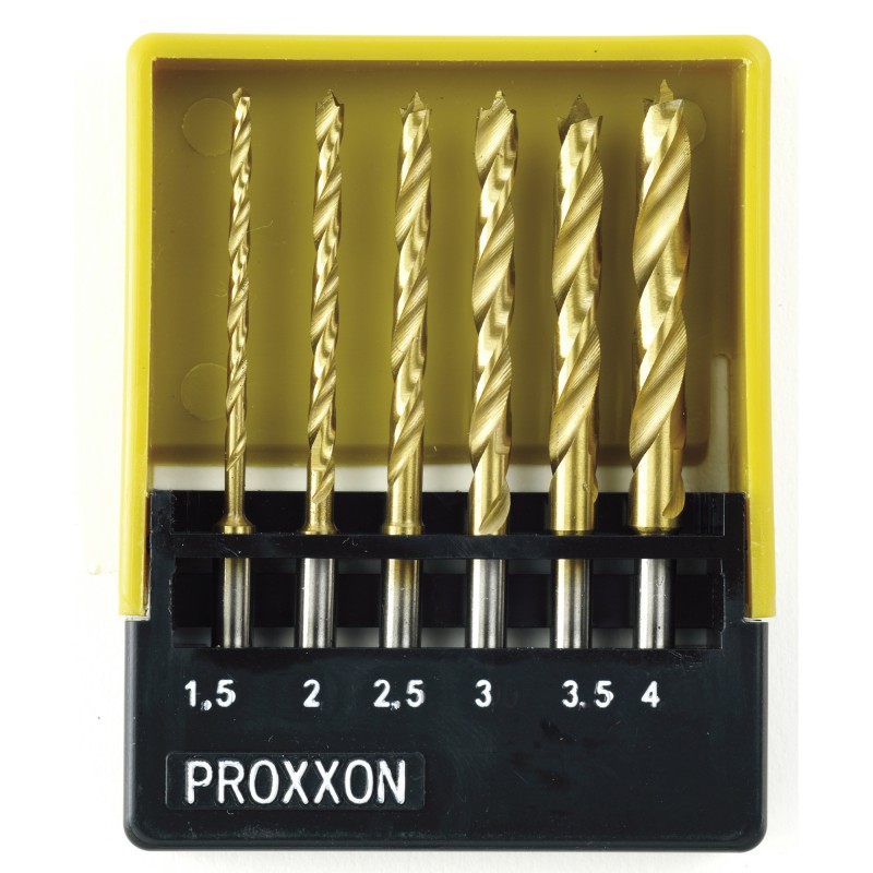 Forets en HSS avec pointe de centrage, 6 pièces, 1,5 à 4 mm Proxxon