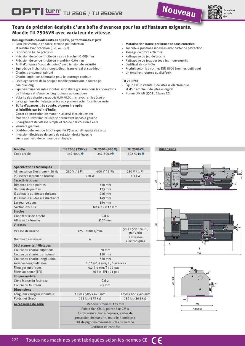 Optimum Drehmaschine TU 2506, 400 V, Metall Drehbank ▻Fr. Haus!